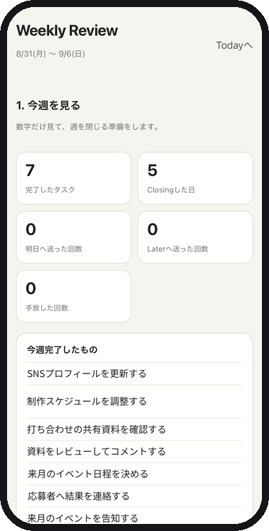 Weekly Review画面
